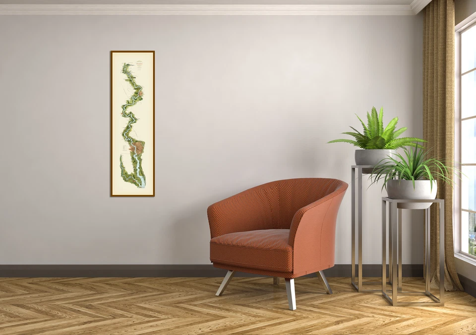 antigo pôster com impressão artística Tombleson's Panoramic map of river Thames & Medway 1850 - Imagem 2 de 4