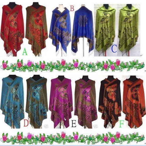 Pashmina 中国女士女式丝绸披肩围巾裹巾蝴蝶多色 - 第 1 张/共 18 张