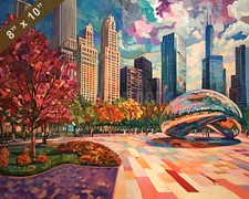 Chicago with Millennium Park oil painting 8x10 Print