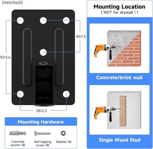 Suptek Dual Speaker Wall Mounts, Surround Sound Stands, Universal, SPM201 - Picture 7 of 11