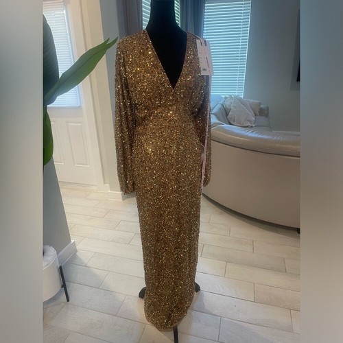 Nuevo con etiquetas Vestido Mac Duggal 10791 Lentejuelas Manga Obispo Columna EE. UU. 6 - Imagen 4 de 10