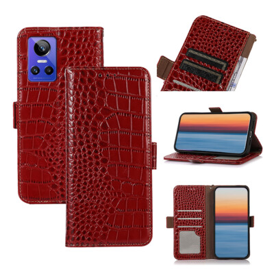 Crocodile Pattern Real Leather RFID Blocking Wallet Case Flip Cover for Realme