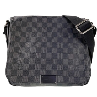 HD Louis Vuitton Damier Graphite District PM Leather Fabric Black