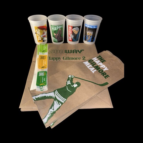 Subway x Happy Gilmore 2 - Riesiges Promo Set 4 Promo Tassen 19 Tüten 12 Sticker selten - Bild 6 von 6