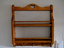 Vintage Heart Cut Out Oak 2 tier Wall Shelf Curio Knicknack Spice herb Rack