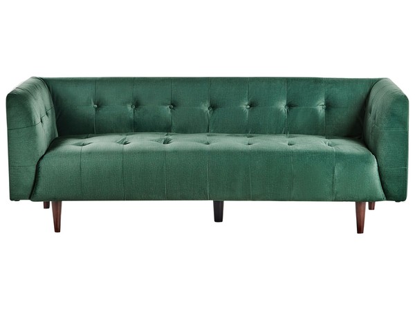 3-Sitzer Sofa Stoffbezug GrüN Gesteppt Mit Hohen Holzbeinen Retro Byske-image
