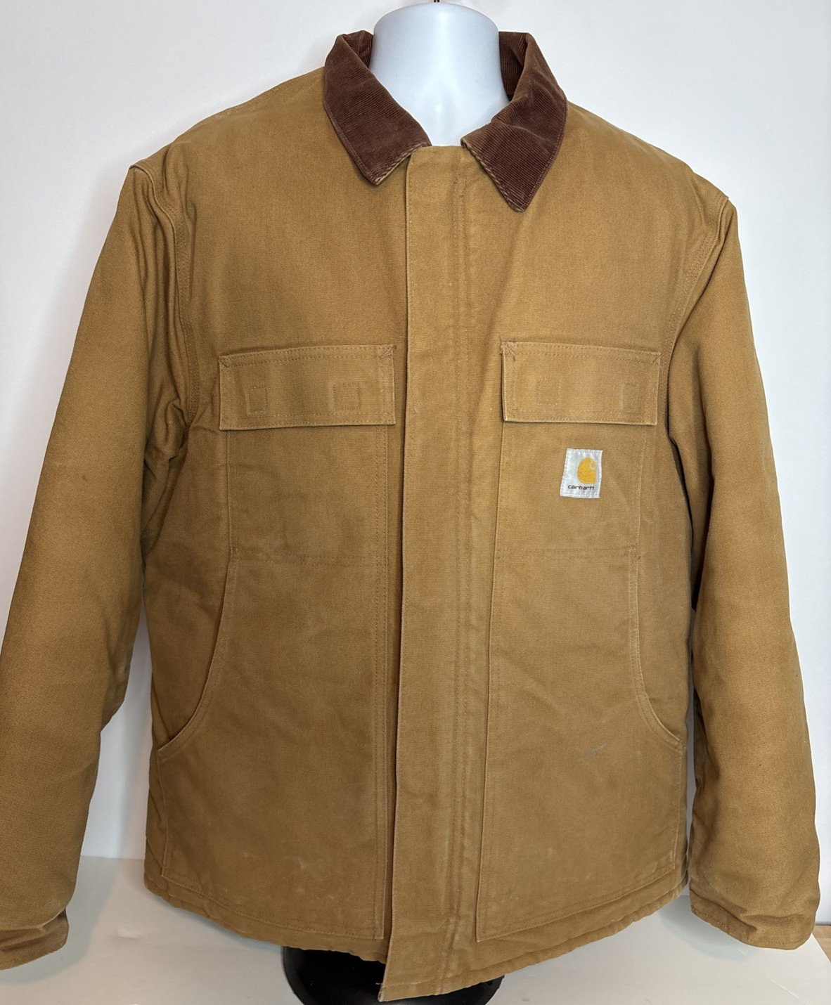 Carhartt Jacket Mens Large C003 Brown Quilted Insulated Lined Canvas Workwear