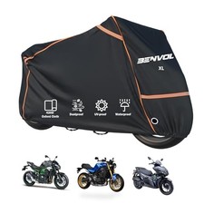 420D Heavy Duty Motorcycle Cover Waterproof Outdoor, Black-XL 86.6 31.5 51 