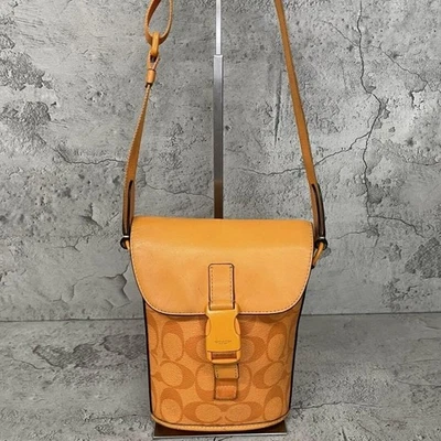 Petit sac à bandoulière COACH Track signature en cuir PVC orange authentique - Photo 1/4