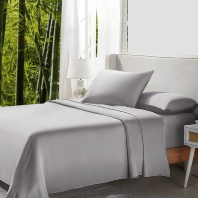 King Size Silver Gray Bamboo Bed Linen Set Soft Lightweight Cool Comfort