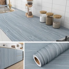 Light Blue Wood Wallpaper Peel and Stick Wood Grain Paper for Countertops Cab...