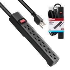 Hyper Tough Black 6-Outlet Power Strip 8ft Cord, 15A 125V, Indoor Use for Home