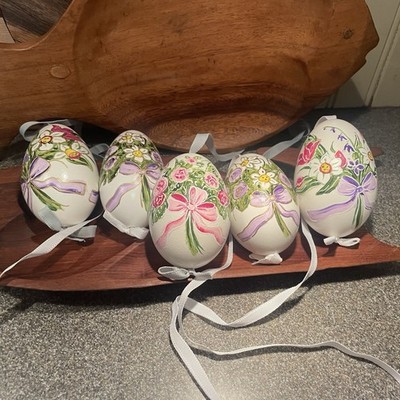 Hand Painted Real Eggs Vintage Goose Eggs Set Of 5 Easter Decor Ornaments