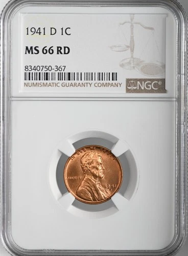 1941-D  1C LINCOLN WHEAT CENT "DENVER MINT" NGC MS66 RD (RED) # 8340750-367