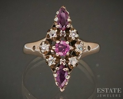 Antique Victorian 10k Yellow Gold Natural Ruby & Rose Cut Diamond Ring p17470