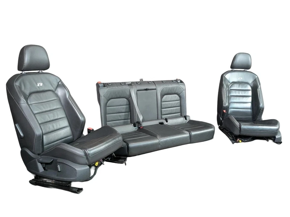 Volkswagen Golf R 2015-2017 juego de asientos de cuero negro puntada plateada *refuerzo rasgado Foto 3 de 4