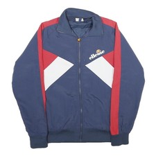 ELLESSE Womens Navy Blue Red White Logo Zip Jacket UK 8 Nylon Track Sportswear