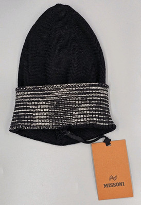 Missoni Space Wool Blend Cuff Beanie Hat Black Gray Made In  display picture 1