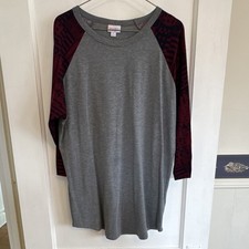 LuLaRoe Shirt Gray Burgundy Raglan 3/4 Crew N...