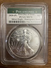 2020 P Silver Eagle Emergency Issue PCGS MS70. First Day Of Issue.