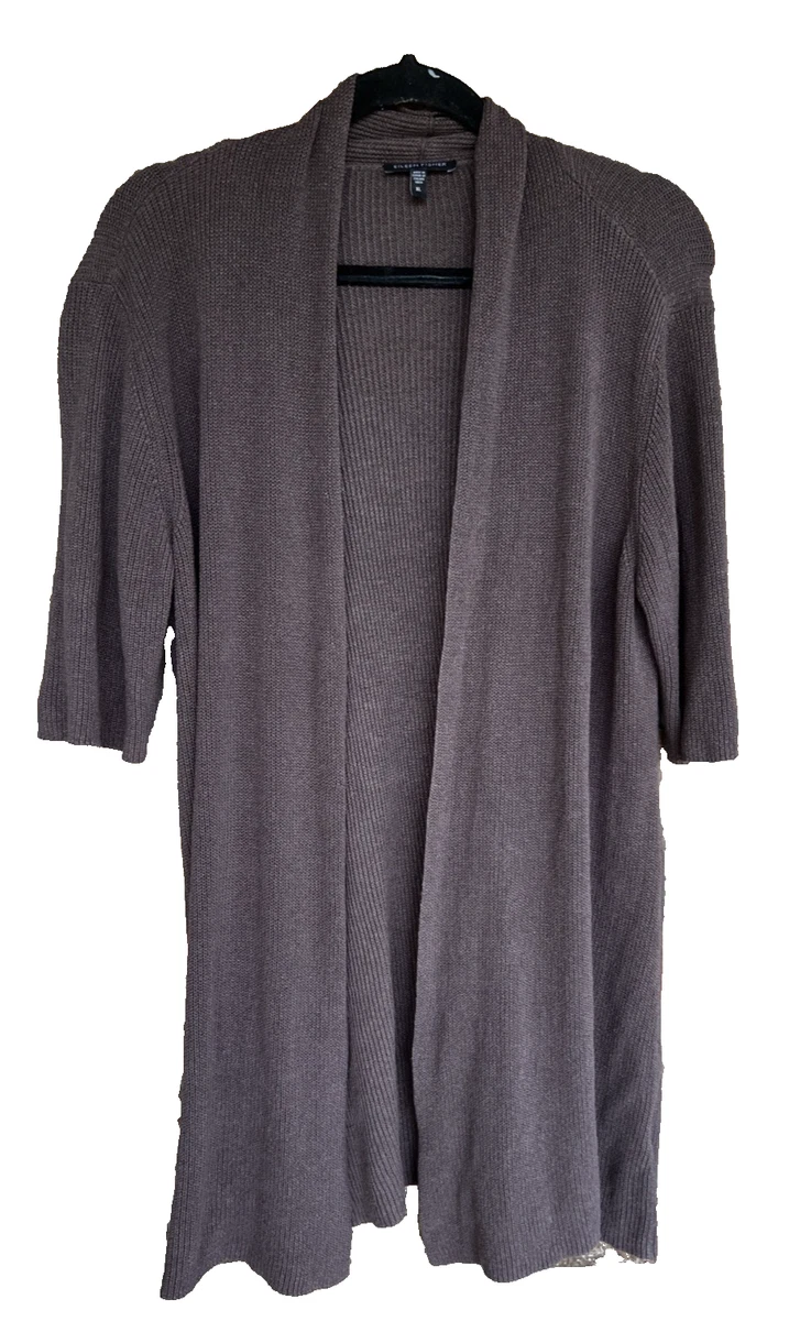 Cardigan Eileen Fisher - Ouvert Devant - Métallisé Argenté - Pailleté Noir/Marron - Taille XS - Occasion Très Bon État