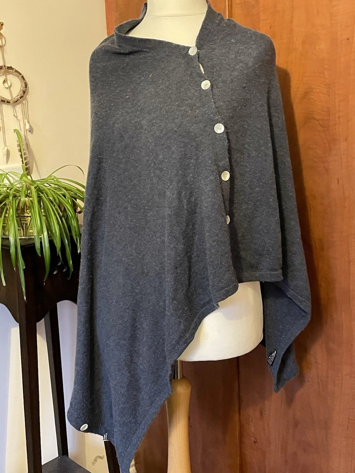cashmere poncho cape Blue Grey Spring Evening Cosy Soft Lux One Size From Nepal