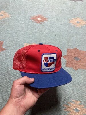 Vintage 80s trucker hat mesh cap car quest patch young an SnapBack