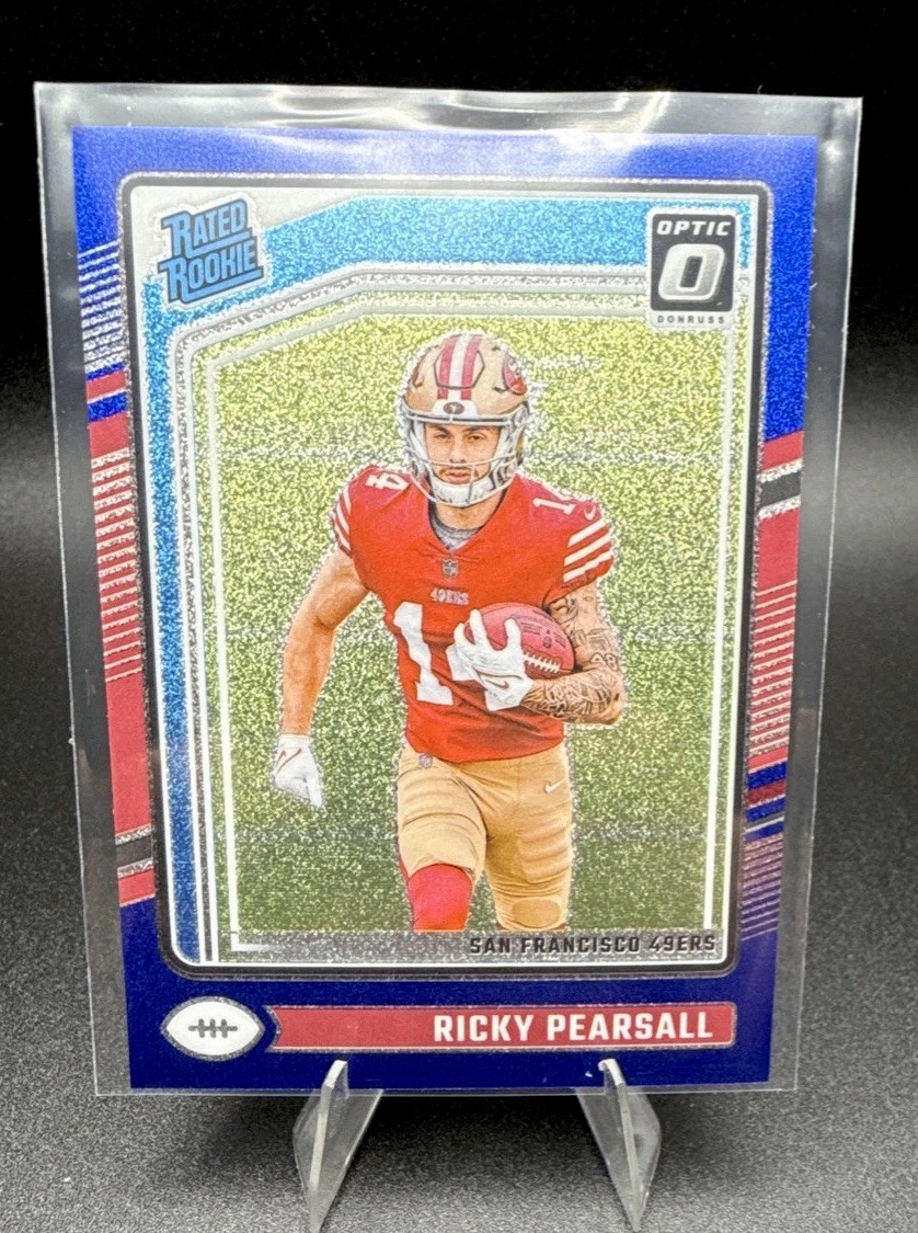 Ricky Pearsall Blue Glitter Prizm Rated Rookie 2024 Panini Donruss Optic. 49ers