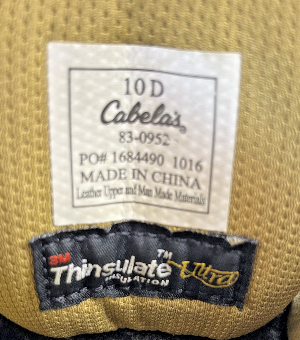 NWOT Cabelas Boots 10D 83-0952 Dry-Plus Thinsulate Ultra Leather