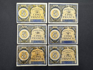 Rare Morocco 5 Francs Vintage Banknote Set 1943 (6) LOT: 0103 025