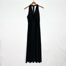Vintage Mica Halter Velvet Maxi Dress Black Size 10 V Neck USA