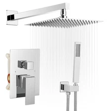 10" Rain Shower System Combo Set Wall Mount Polished Chrome w/ Valve Included