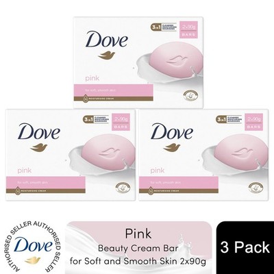 Dove Pink Feuchtigkeitsspendende Schönheit Creme Bar für weiche und glatte Haut, 2 x 90g, 3er Pack