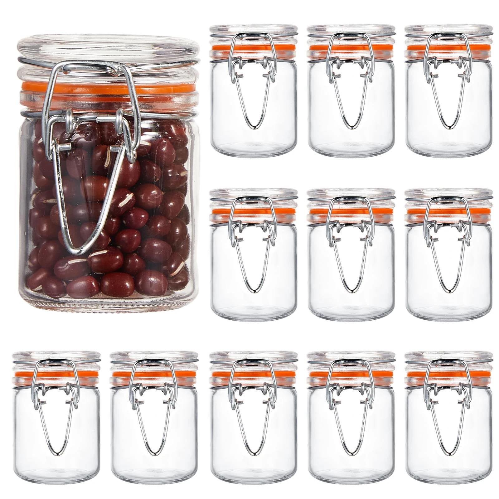24 Pcs Glass Spice Jars with Airtight Lid, Leakproof Clamp Containers for Hom...