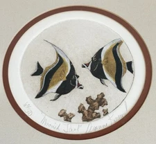 Dianne Krumel signed numbered 60/500 framed etching print Moorish Idol angelfish