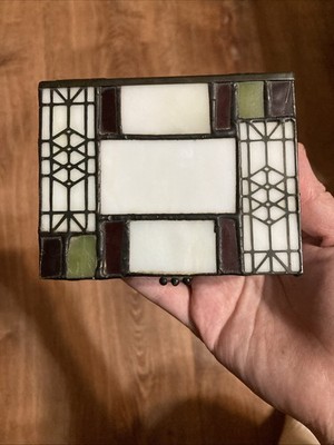 Stained Glass Hinged Footed Box 4x3x2 Vintage Style Blue Green