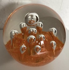 Large Glass Paperweight, Orange Craters With Bubbles,  1980s, 1kg