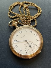 Antique ELGIN 15 Jewels 14K Gold Filled Mechanical Pocket Watch  Chain Working