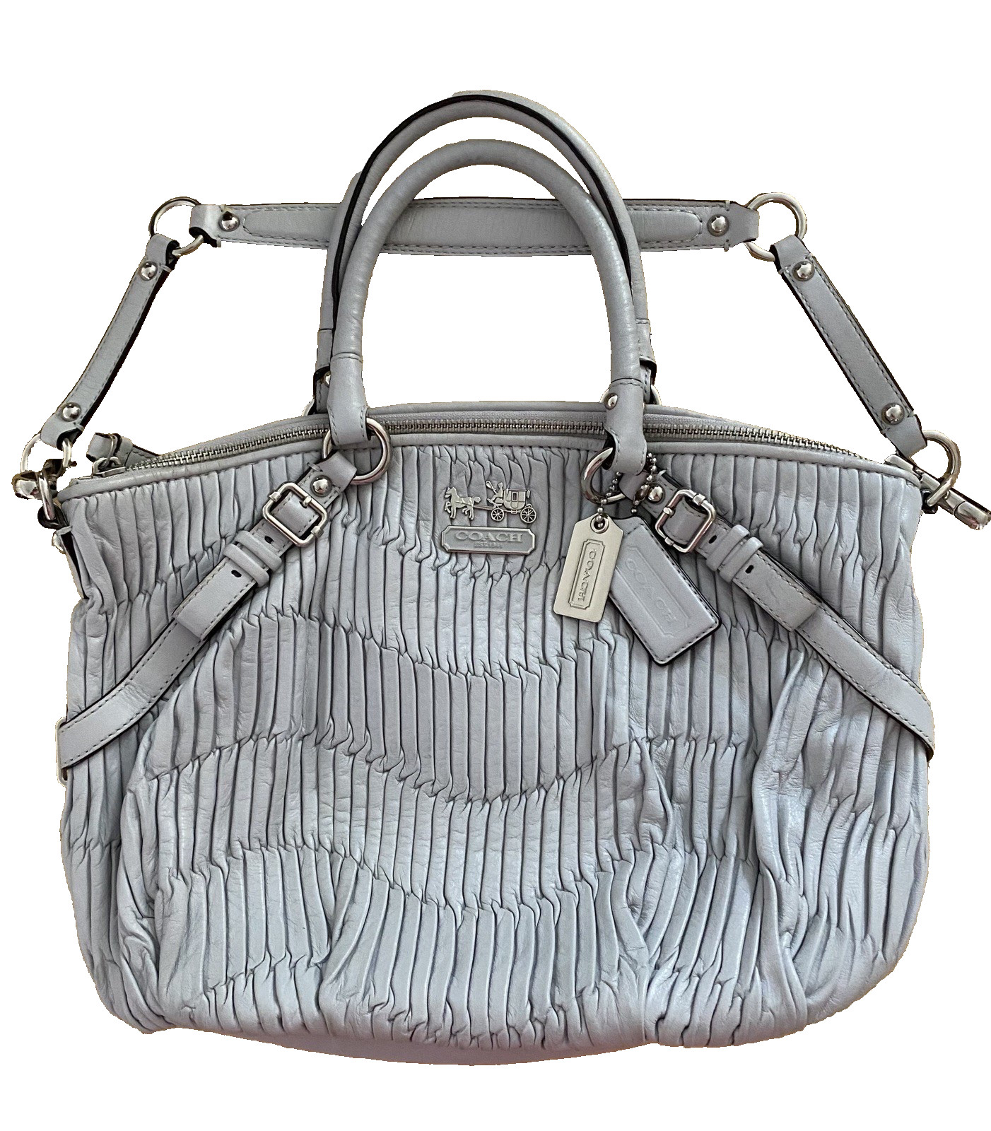 Coach Madison Sophia Bag Gathered Leather Silver/Pearl Grey Satchel