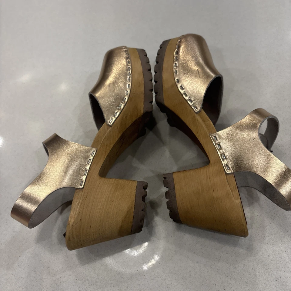 Zuecos MIA Sofia para mujer UE 40 oro rosa cuero plataforma suela años 70 Mary Jane Foto 4 de 4