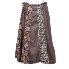 Vintage Patchwork Midi Skirt 70s Sz L Brown Boho Chic Indie Floral Paisley Fall