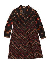 VINTAGE Womens Long Sleeve A-Line Dress UK 14 Medium Black Chevron DF21