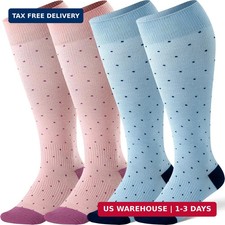 2 Pairs Bamboo Plus Size Compression Socks Wide Calf for Women and Men 15-20 mmH