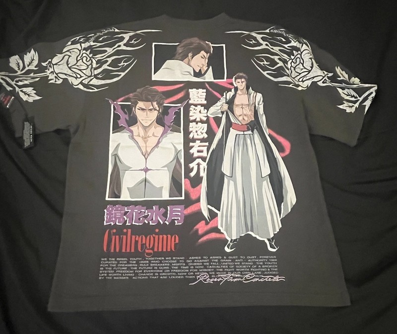 Civil Regime Bleach Sosuke Aizen Black Vintage Wash T-Shirt Anime & Manga M