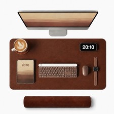 31.5x15.8" Red Brown PU Leather Waterproof Desk Pad Writing Mouse Mat