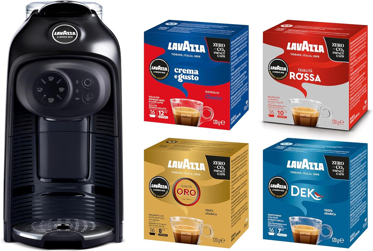 , a Modo Mio Macchina per Caffè Idola Nera Con 64 Capsule a Modo Mio Assortite,
