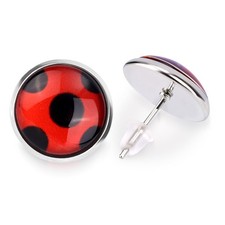 1 Pair Ladybug Earrings, Stud Earrings Clip on red