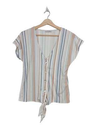 ORSAY Kurzarm-Bluse Damen Bluse Gr. DE 36 hellgrau-blau-weiß Casual-Look