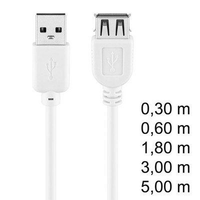 HighSpeed USB Verlängerungskabel Stecker-A zu Buchse-A weiß 0,3m 0,6m 1,8m 3m 5m
