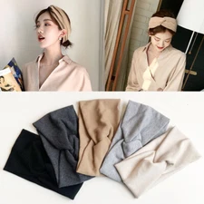 Women Headband Solid Color Wide Turban Cross Knot Knit Hairband Girls Wash Face
